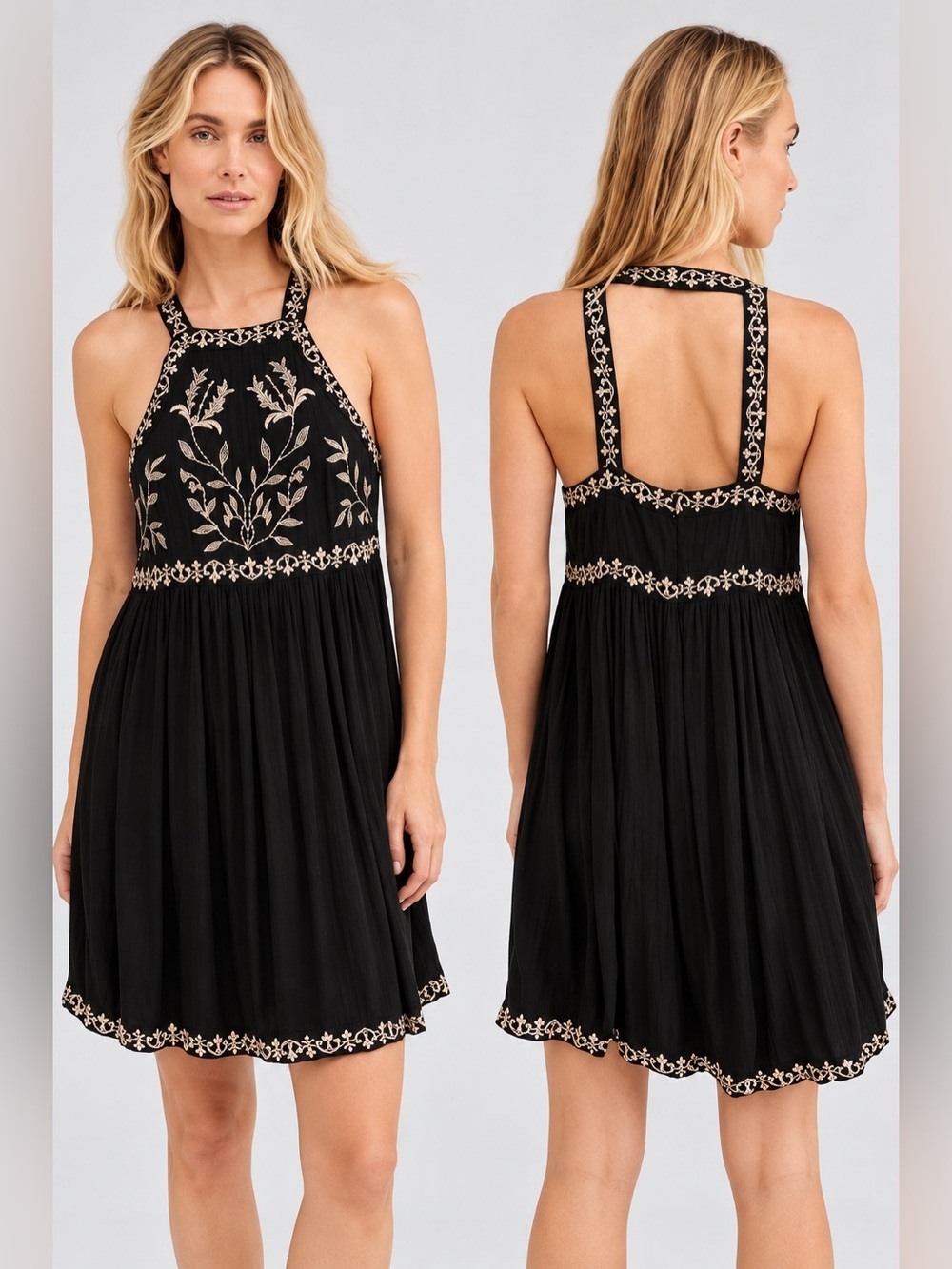 Urban Outfitters Mini Dress
Womens Size Medium Black and Gold Embroidered